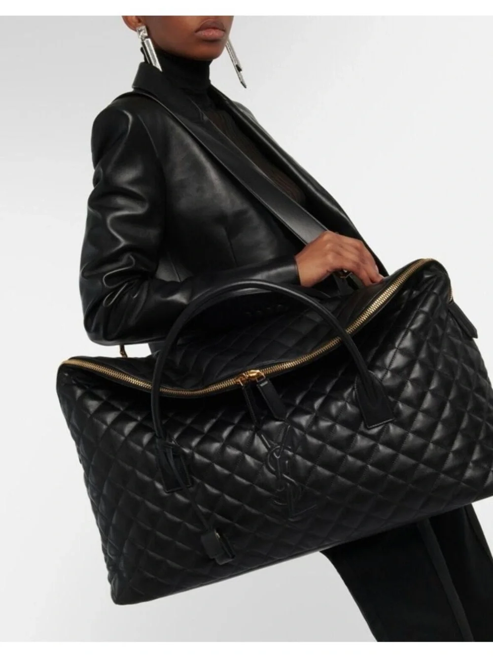 Saint Laurent Black Quilted Leather Large Tote Weekend Bag - Picture 7 of 7